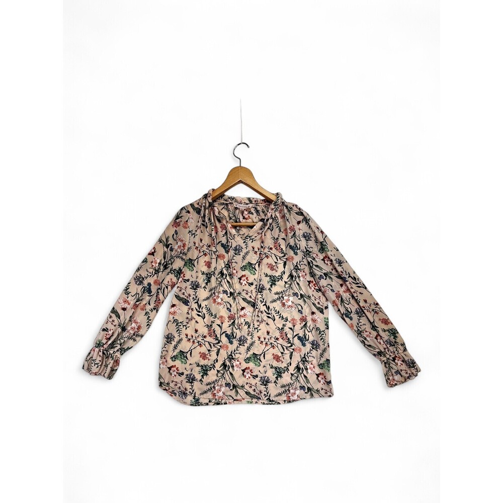 Nanette Lepore Floral Tie-Neck Blouse Long Sleeve Size L